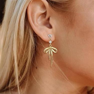 Imagem de Brincos de laço femininos com pingente de pérola na moda, presente de dia dos namorados, presentes de amizade