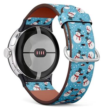 Imagem de THAZEE Pulseira de couro para relógio inteligente compatível com Google Pixel Watch 2 (2023)/Pixel Watch (2022) (boneco de neve fofo)