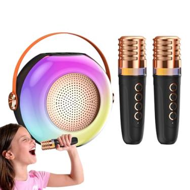 Imagem de Máquina De Karaoke Para Crianças,Caixa de Player de Música com Dois Microfones | Pequeno De Karaokê Com Luzes - Para Casa Festas De Aniversário Reuniões Familiares Celebrações De Feriados Fins De