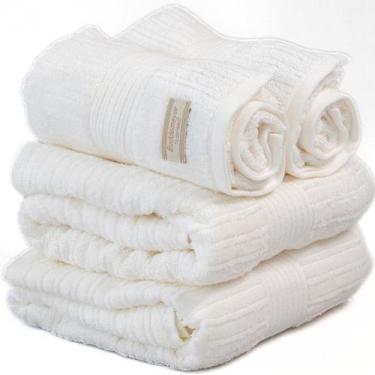 Imagem de Kit Toalhas 2 Banhão 2 rosto Buddemeyer Fio Penteado Canelado Branco