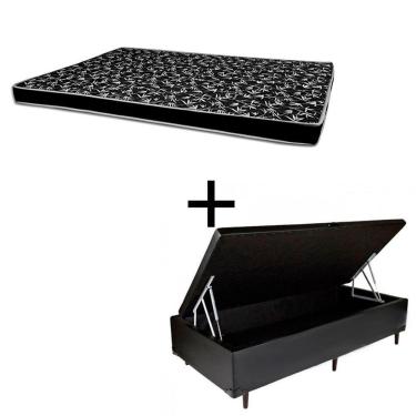 Imagem de Cama Box Baú Solteiro 88 Tecido Sintético Preto Com Colchão Hamburgo - 100% Espuma - D28 Preto 55x88x188