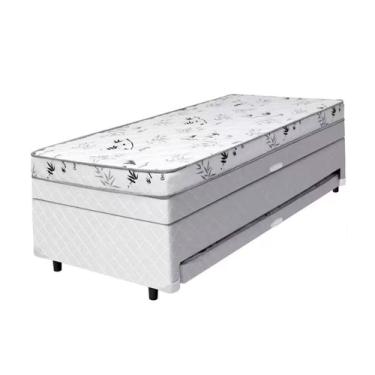 Imagem de Cama Box Baú Solteiro Conjugado Espuma Com Cama Auxiliar Bicama 3 Em 1 - Matelassê Branco
