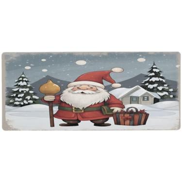 Imagem de Wassud Cartão de Feliz Natal com um gnomo em um mouse pad de inverno para jogos com base de borracha antiderrapante, mouse pad longo com borda costurada, almofada de mesa grande à prova d'água para