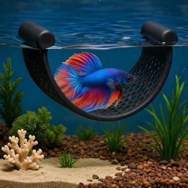 Imagem de LXUEJIE Rede de peixe preta Betta, plataforma flutuante de descanso de aquário para peixes pequenos, cama flutuante para peixes pequenos, rede Betta, acessórios de tanque de peixes para camarões