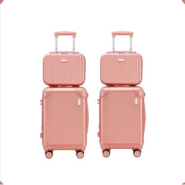 Imagem de Kit Mala de Viagem Reforçada 4 Peças – 2 Malas Bordo 10kg + 2 Necessaire/Frasqueira, Rodinhas 360°, Rígida, Expansível, Cadeado TSA | Ideal para Avião, Turismo e Trabalho (Rosa)