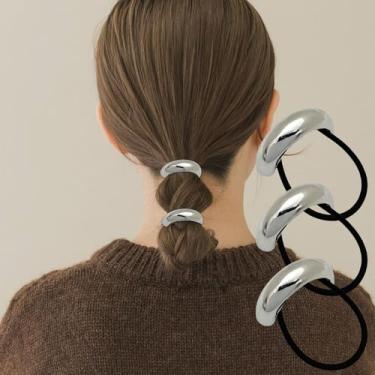 Imagem de Conjunto de 3 suportes de rabo de cavalo, gravata de cabelo prateada para mulheres, acessórios elegantes de metal durável para estilo diário