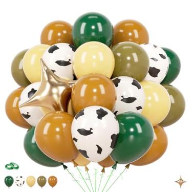 Imagem de Balões caubói ocidentais estampa de vaca marrom areia branca verde-oliva balão cáqui 30 cm 40 peças decorações para Wild Western Farm My First Rodeo chá de bebê festa de aniversário pano de fundo