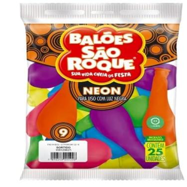 Imagem de Kit 6x Balão São Roque 9 Neon c/25 Unidades Para Decoração de Festas