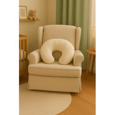 Imagem de Almofada de Amamentação Tricot, Formato Anatômico em U, Bege Claro 100% Acrílico Anti-Alérgico, Enchimento Siliconado, 37 x 45 x 13 cm