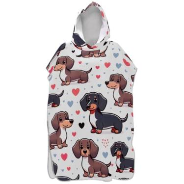 Imagem de Joisal Cute Dachshund Dog White Surf Poncho Adultos Trocando Roupão Praia Banho Com Capuz Toalhas Absorventes Masculino Poncho com Capuz