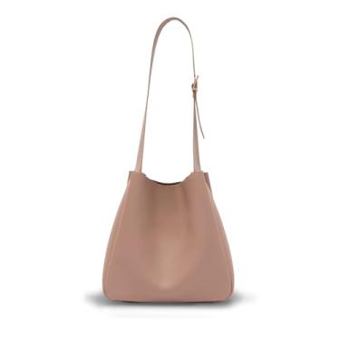 Imagem de Bolsas Hobo para mulheres - Bolsas despojadas para mulheres - Bolsas balde macias - Bolsa de mão de ombro médio - Couro PU vegano - Nude, Nude.