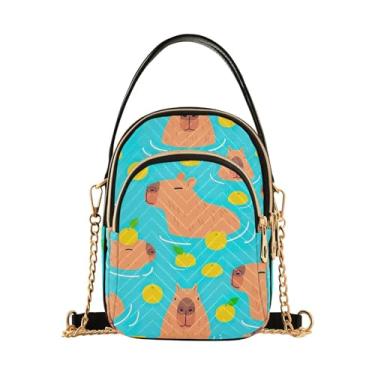Imagem de Joisal Bolsa tiracolo divertida multicolorida antifurto com mãos longas, bolsas para mulheres, bolsa mensageiro moderna, Linda capivara laranja, 15*21*8cm