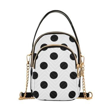 Imagem de Joisal Bolsas transversais femininas com flores de caveira, bolsas de ombro femininas, bolsa de ombro moderna para mulheres, Bolinhas pretas e brancas, 15*21*8cm