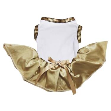 Imagem de Petitebella Vestido tutu simples para cachorrinhos (branco/dourado, 3GG)