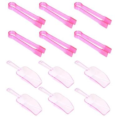 Imagem de Pinça de gelo de plástico e mini pinça de cozinha utilitária e pá de gelo colher de buffet para coquetel, uísque, chá, chá, doce, sobremesa, buffet (rosa claro)
