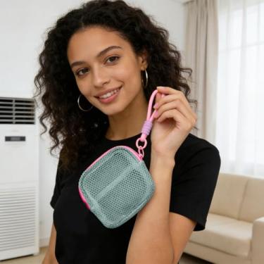Imagem de Bolsa de armazenamento de malha com zíper portátil para batom, bolsa de cosméticos pequena para fone de ouvido, bolsas de moedas, organizador de maquiagem de viagem com alça de pulso, Verde, Portátil