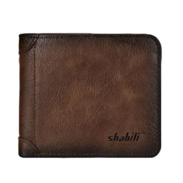 Imagem de Carteira masculina clássica cáqui compacta com zíper em relevo em couro PU fácil de carregar, design clássico cáqui compacto com zíper com padrão em relevo couro PU para fácil transporte