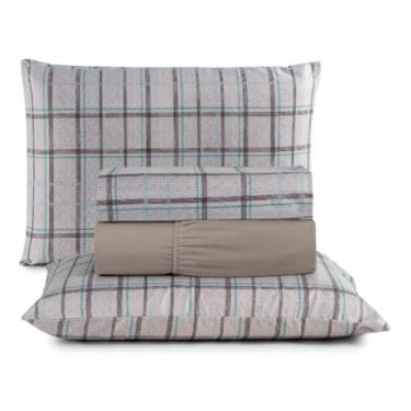 Imagem de Jogo de Cama Casal 4 Peças Micropercal 200 Fios Toque Aveludado com Elástico e Fronhas(Tartan,Casal)