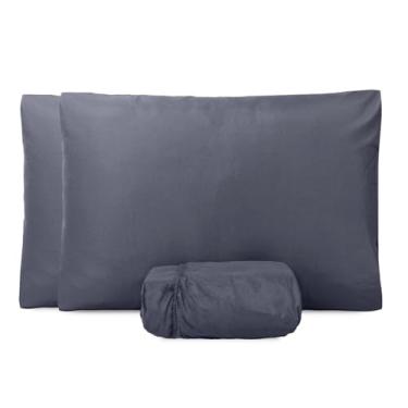 Imagem de Jogo de Cama King com Lençol e 2 Fronhas – Conforto Supremo, Alta Durabilidade e Maciez para Noites de Luxo (Cinza Escuro)