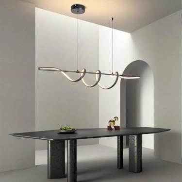 Imagem de Luminária pendente espiral moderna de 120 cm, preta, com regulagem de intensidade e controle remoto, ideal para ilha de cozinha, sala de jantar, quartos, escritórios e sala de estar. Perfeit