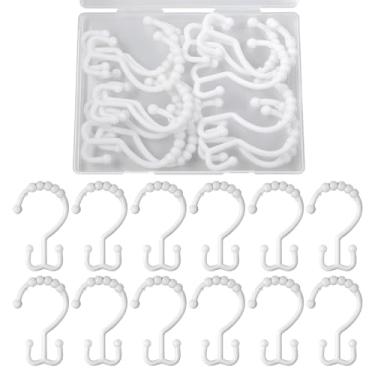 Imagem de Ganchos de cortina de chuveiro, anéis de plástico para cortinas, ganchos de dupla face, para chuveiros rolantes, conjunto de 12 ganchos de cortina de chuveiro para banheiro e varões de chuveiro