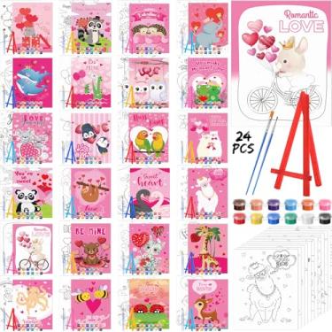 Imagem de Blosssound Pacote com 24 kits de pintura em tela pré-desenhada para pintar em tela pré-impressa a granel com cavalete pincéis para adultos, festa de bebida, estudante, aniversário, faça você mesmo