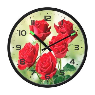 Imagem de SEHANY Relógio de parede de rosas para dia dos namorados, silencioso, sem tique-taque, operado por bateria, controle de som, luz noturna, relógios de parede para sala de estar, cozinha, quarto