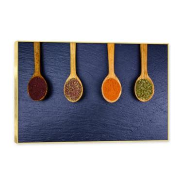 Imagem de NHLDZYH Moldura dourada. Tela decorativa cozinha, arte vintage especiarias coloridas, arte de parede quadros para sala de estar quarto cozinha. C106. 70x105cm