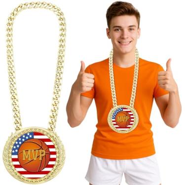 Imagem de Highergo Corrente com maior volume de negócios de todos os tempos, medalha de basquete de 15 cm, corrente de rotatividade MVP, grande ouro, medalha, troféu, campeão, colar, para conquistas esportivas
