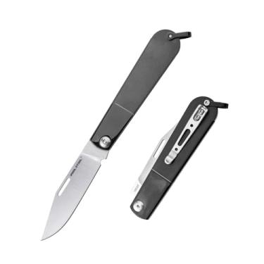 Imagem de REALSTEEL Faca dobrável Real Barlow RB-3, canivetes de bolso, cabo de aço em camadas coloridas, junta deslizante, cortador de unhas, aço 12C27 de 7 cm, ponta de gota/clipe, 48 g, EDC utilitário