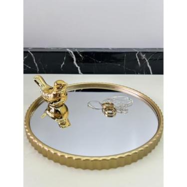 Imagem de Bandeja Espelhada Decorativa Preta e Dourada para Banheiro Lavabo e Sala – Bandeja Decorativa Multiuso com Espelho (Dourada（J90259))