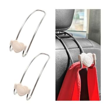 Imagem de Gancho de encosto de cabeça para assento de carro, 2 peças em aço inoxidável em forma de coração, organizador de armazenamento traseiro de assento de veículo, bolsas internas automotivas, suporte de