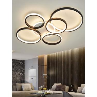 Imagem de Luminária de teto LED regulável com design moderno em formato de anel redondo, controle remoto e temperatura de cor de 3000K a 6500K, ideal para sala de estar, cozinha, quarto, sala de janta