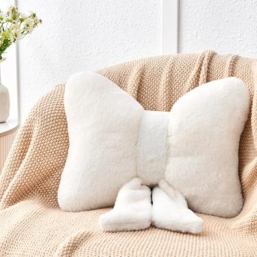 Imagem de Mepherl Almofada de laço branco, almofadas de arco macio com pele de coelho sintética, almofada fofa em forma de laço de pelúcia almofadas decorativas para cama sofá sofá (pequeno-12 polegadas)