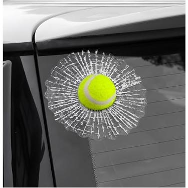Imagem de Adesivos de vidro estilhaçado de brincadeira 3D - Decalques realistas de janela de impacto de bola de beisebol e tênis | Decoração de para-choque de carro adesivo removível, perfeito para brincadeiras
