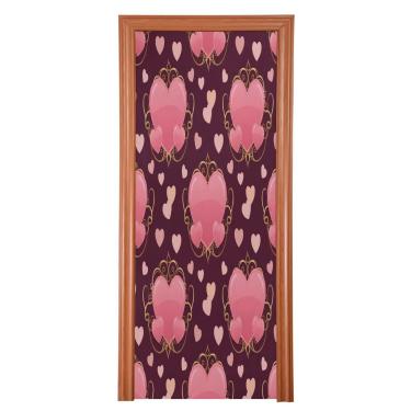 Imagem de ATTX Capa de porta frontal de corações rosa - decoração de férias de tecido elástico lavável para festas, casa, decoração de porta da frente, 846 x 98 polegadas (846)