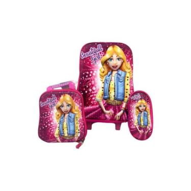 Imagem de Mochila Escolar Infantil Pop Star com Estojo e Lancheira com Rodinhas 