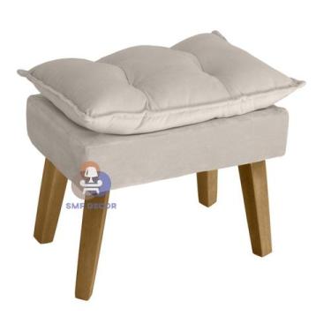 Imagem de Puff Banqueta Decorativa Glamour Bege Claro Com Pés Quadrado - SMF Dec