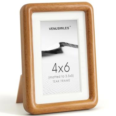 Imagem de Venusmiles Porta-retrato de 10 x 15 cm, moldura de madeira teca natural com vidro temperado, moldura de madeira de 10 x 15 cm feita à mão, com canto arredondado, 10 x 15 cm, fosco para foto, parede ou