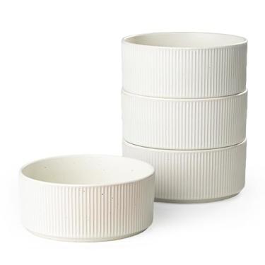 Imagem de CULIVORA Tigelas de cerâmica de 4 peças - conjunto de tigelas de cereais e sopa de 650 ml, seguro para micro-ondas e lava-louças, resistente a arranhões, branco salpicado