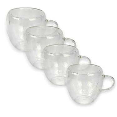 Imagem de Jogo 6 Unidades: Canecas-Xícaras de Vidro Duplo 80ML - Ideal para Café, Chá e Chocolate, Práticas para Casa e Escritório (4 Unidades (XICARA))