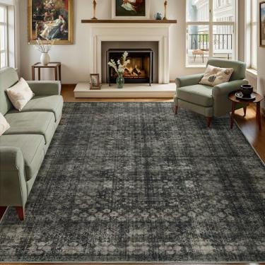 Imagem de Dotiiorug Tapete vintage lavável 20 x 25 cm para sala de estar, tapete antiderrapante antiderrapante para área grande, macio, interior resistente a manchas, tapete com estampa floral para quarto, sala