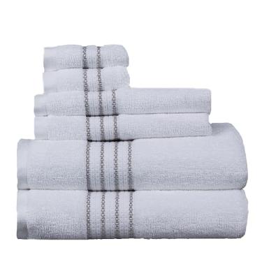 Imagem de Micro Cotton Conjunto de toalhas de banho AERTEX Stripe Luxury 6 peças - 100% algodão, secagem rápida, extra absorvente, super macio com 2 toalhas de banho, 2 toalhas de mão, 2 toalhas de lavagem