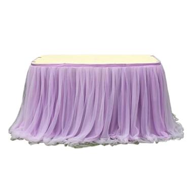 Imagem de Saia de mesa de tule de 100 x 75 cm, toalha de mesa de tule de malha elástica, Natal, festa, decoração de casamento (roxo claro)