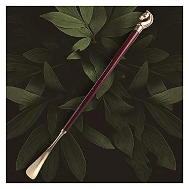 Imagem de HHHJQFAAT Sapato premium de cabo longo ?Lifter Shoe Horn Removível Shoehorn Cabo de madeira Metal Shoe Horn Cabo Longo para Botas Tênis Sapatos de Viagem (Cor: Cabeça de cavalo de latão) (Cabeça de