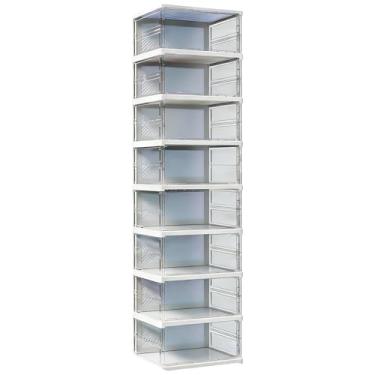 Imagem de Organizador de sapatos caixa transparente | Organizador de tênis dobrável empilhável | Recipientes para exibição de sapatos com porta magnética - para casa, apartamento, dormitório, entrada, quarto