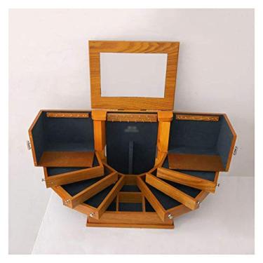 Imagem de Caixas de joias caixa de joias de madeira com tampa espelhada caixa organizadora de joias de 5 camadas extragrande armário de joias anel colar caixa de armazenamento de presente organizador de joias