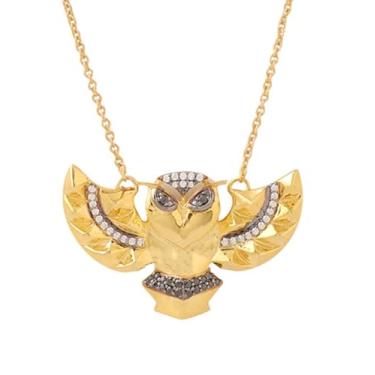 Imagem de KICKY & PERKY Colar com pingente Moissanite design de coruja noturna mística em prata esterlina banhada a ouro 14K para mulheres com corrente de 45,72 cm, presentes de joias para aniversário dela