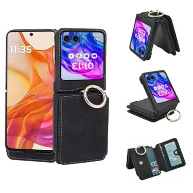 Imagem de Asuwish Capa de telefone para Motorola Razr 50 Ultra/Moto Razr Plus 2024 capa carteira com anel alça transversal cordão suporte para cartão de crédito acessórios de celular preto