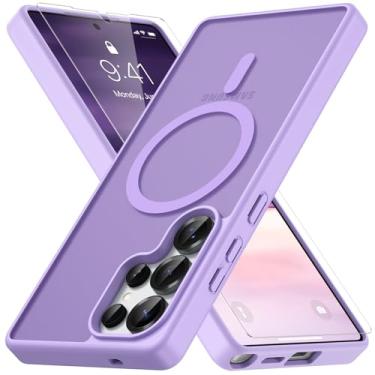 Imagem de Vansdon Capa para Samsung Galaxy S25 Ultra, compatível com MagSafe, capa protetora fina fosca translúcida magnética com 1 protetor de tela - proteção contra quedas de grau militar (roxo claro)